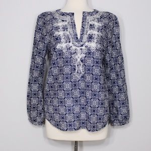 ❗️FINAL PRICE❗️J. Crew Blue Embroidered Long Sleeve Top